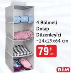 4 BÖLMELİ DOLAP DÜZENLEYİCİ 24X29X64 CM